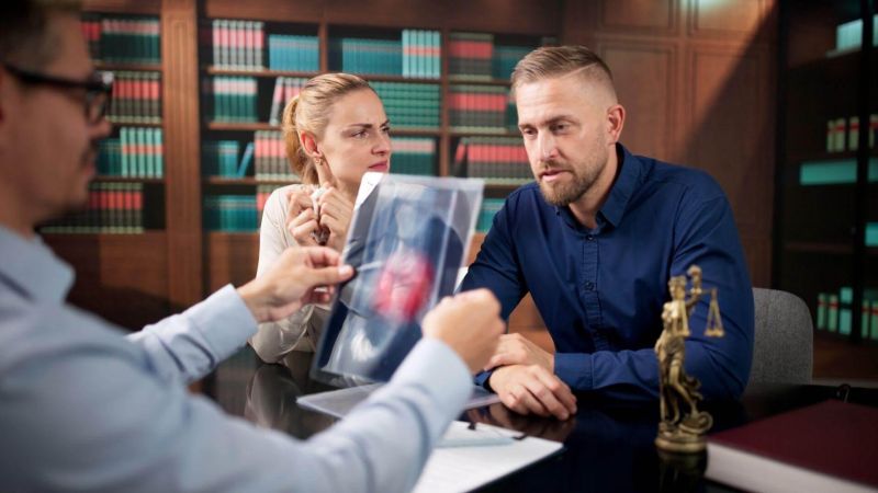 Man and woman discussing a client review