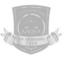 Black and silver NAOPIA top ten ranking award badge for excellence in 2014.