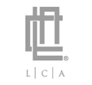Logo with abstract design and letters L C A below, featuring monochrome style and modern typography.