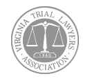 Virginia Trial Lawyers Association logo featuring scales of justice in black and white design.