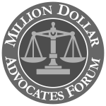 logo of million dollar advocates forum featuring scales of justice symbol